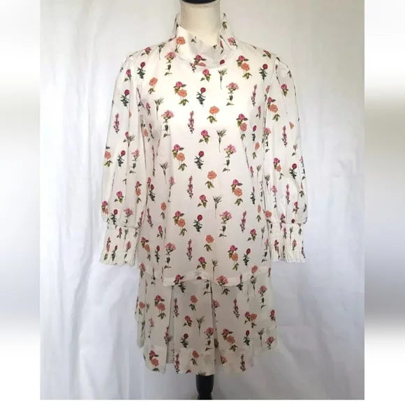 New Buru Designer Floral Bouquet Smocked Waist Mini Skirt Blouse Set Small - Picture 2 of 9